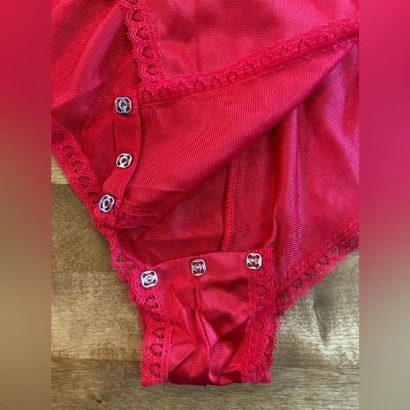 APPLAUSE Vintage Red Lace High Cut Teddy 80s 90s Size 34 Made in the USA NWOT - Picture 8 of 11